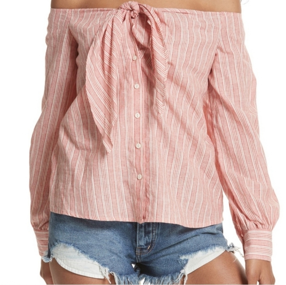 Free People Hello There Off The Shoulder Long Sleeve Top Small